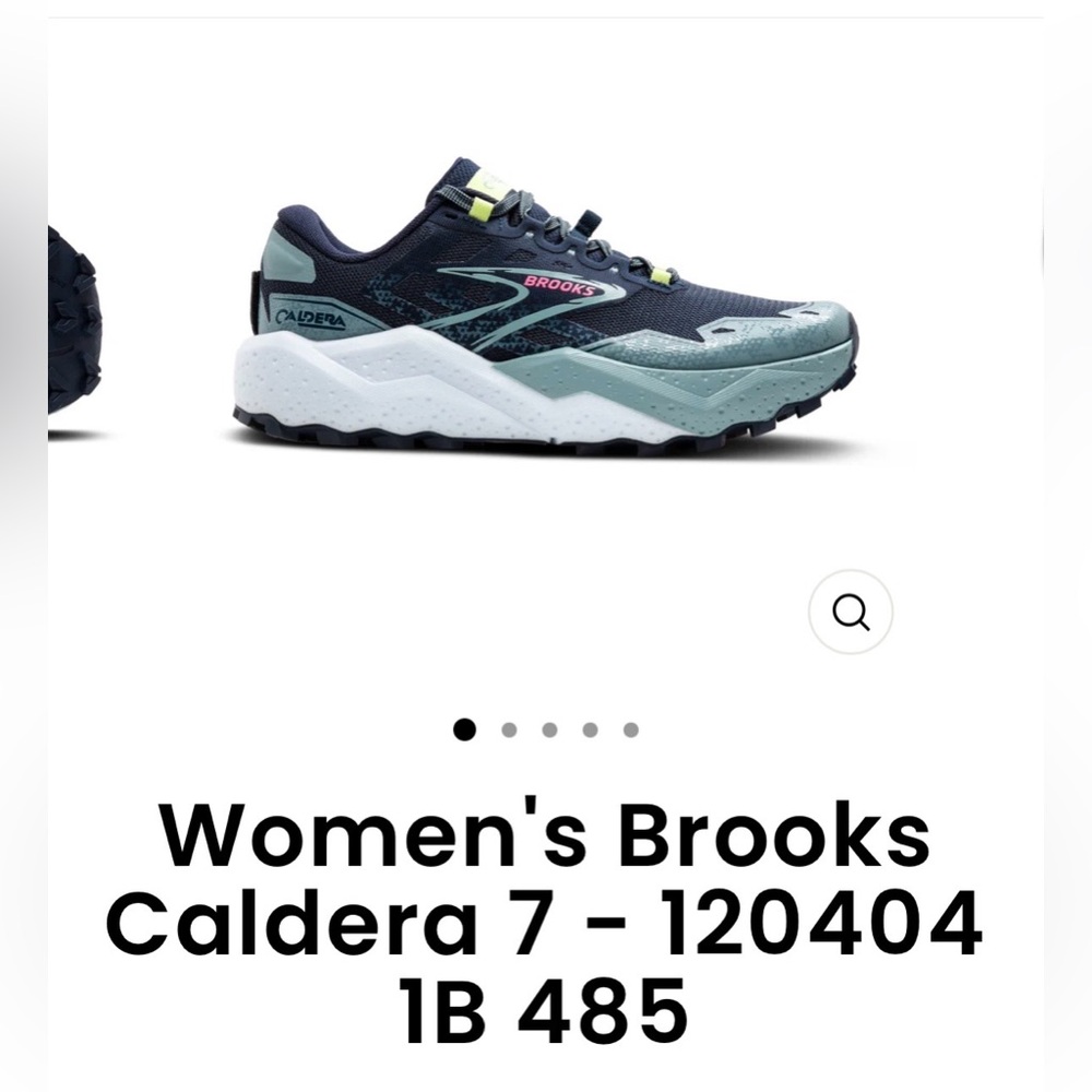 Brooks Women's Caldera 7 Trail Shoe - Navy & Seafoam with Pink Accents